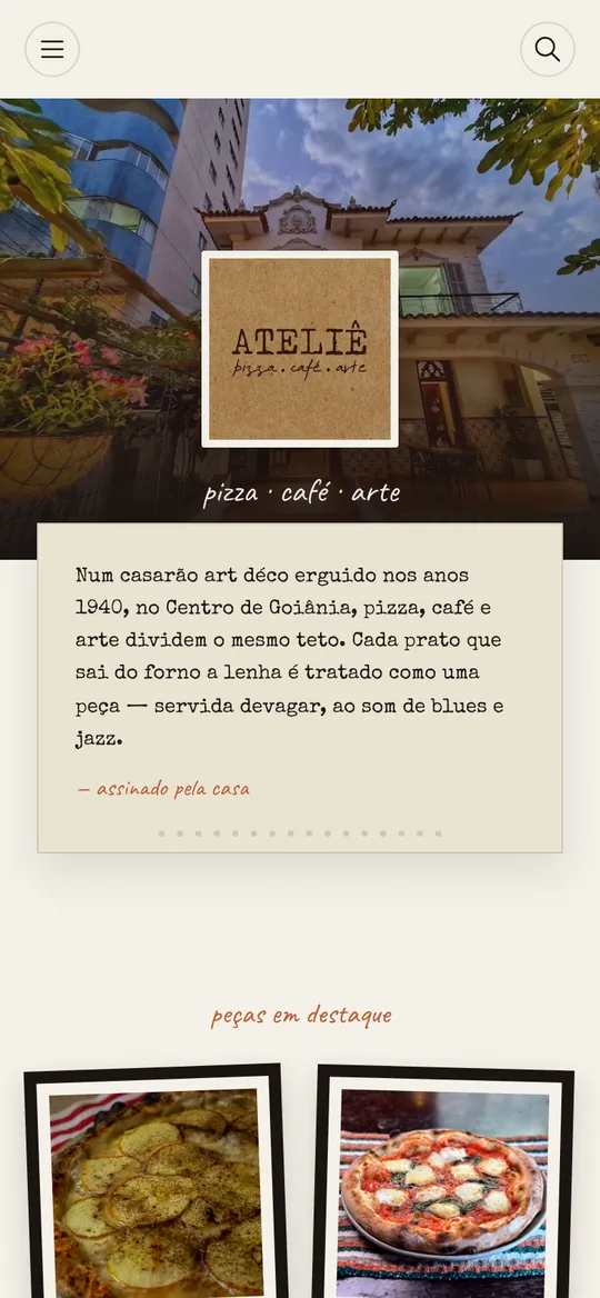 Cardápio digital do Ateliê feito pela DotMenu