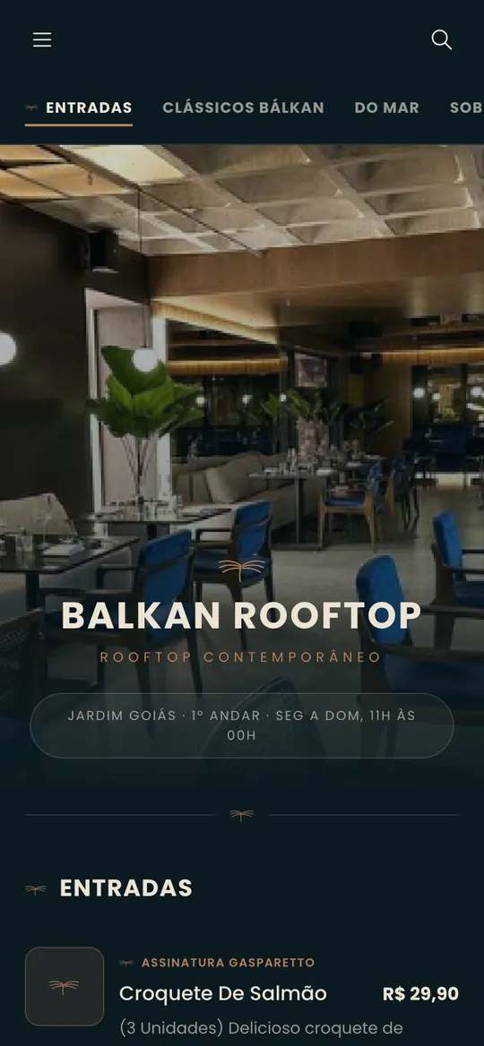 Cardápio digital do Balkan Rooftop feito pela DotMenu