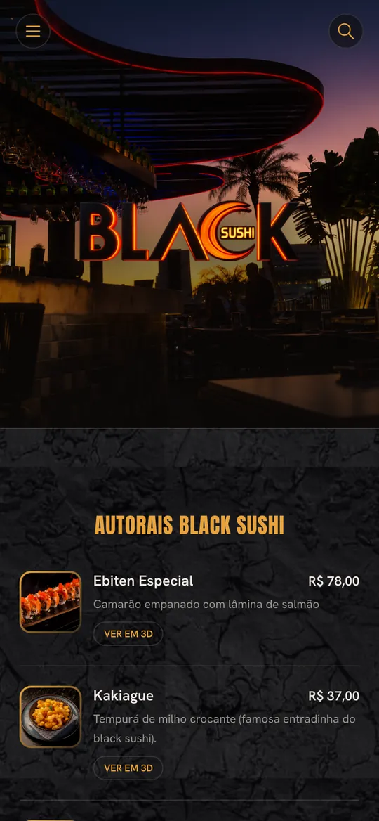 Cardápio digital do Black Sushi feito pela DotMenu
