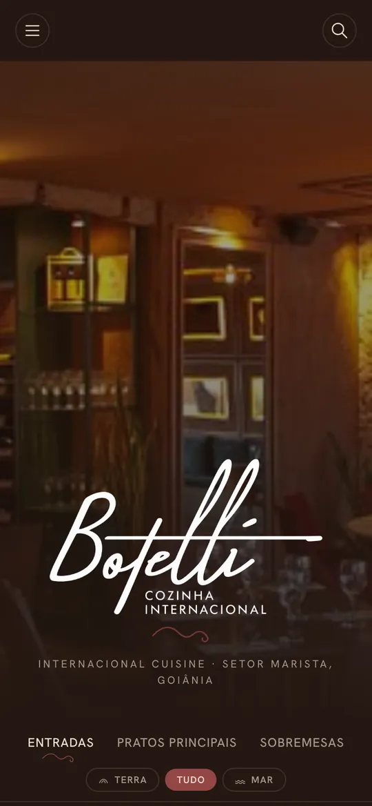 Cardápio digital do Botelli feito pela DotMenu
