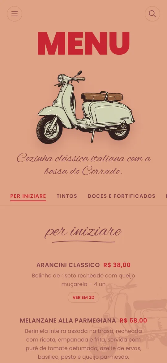 Cardápio digital do Lambretta feito pela DotMenu