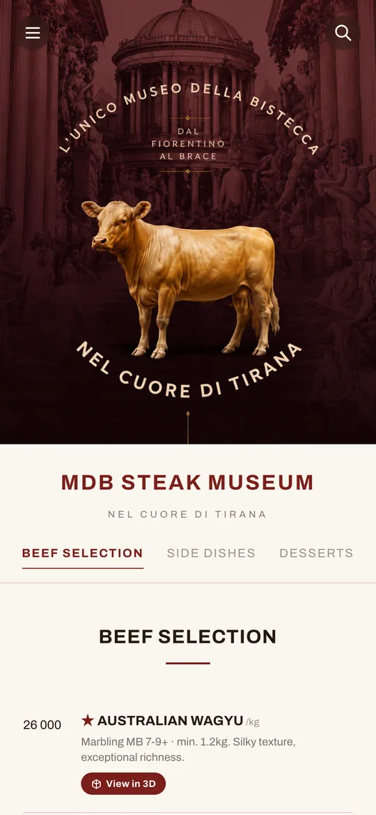 Cardápio digital do MDB Steak Museum feito pela DotMenu